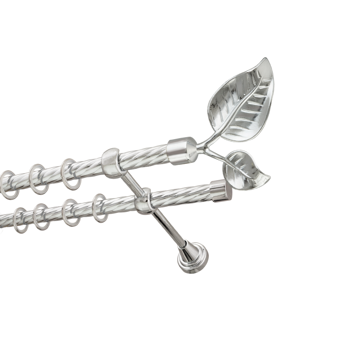 Металлический карниз для штор Тропик, двухрядный 16/16 мм, серебро, витая штанга, длина 180 см - фото Wikidecor.ru